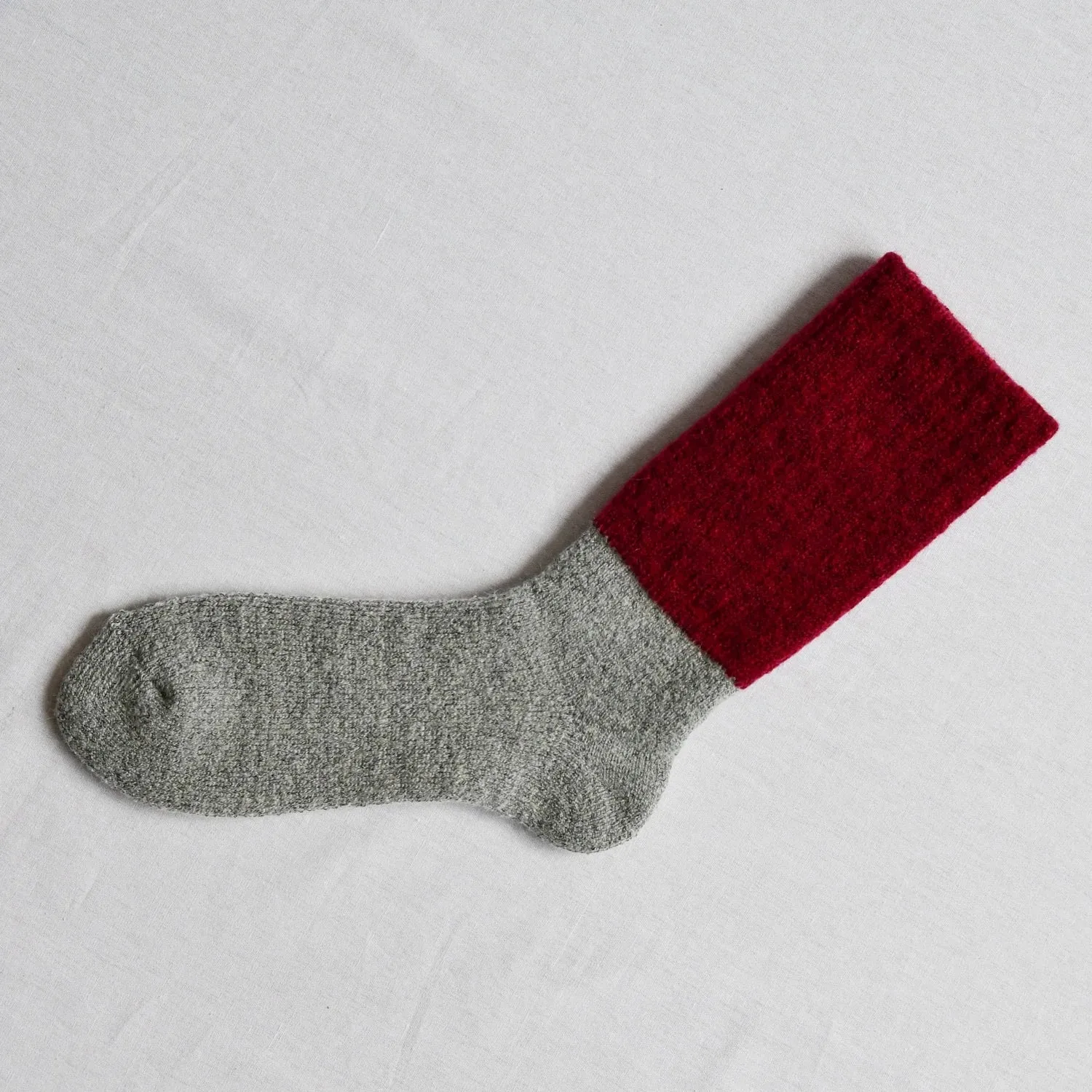 Oslo Mohair Wool Pile Socks | Red and Grey