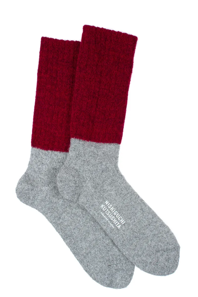 Oslo Mohair Wool Pile Socks | Red and Grey