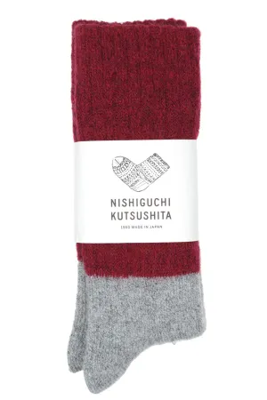 Oslo Mohair Wool Pile Socks | Red and Grey