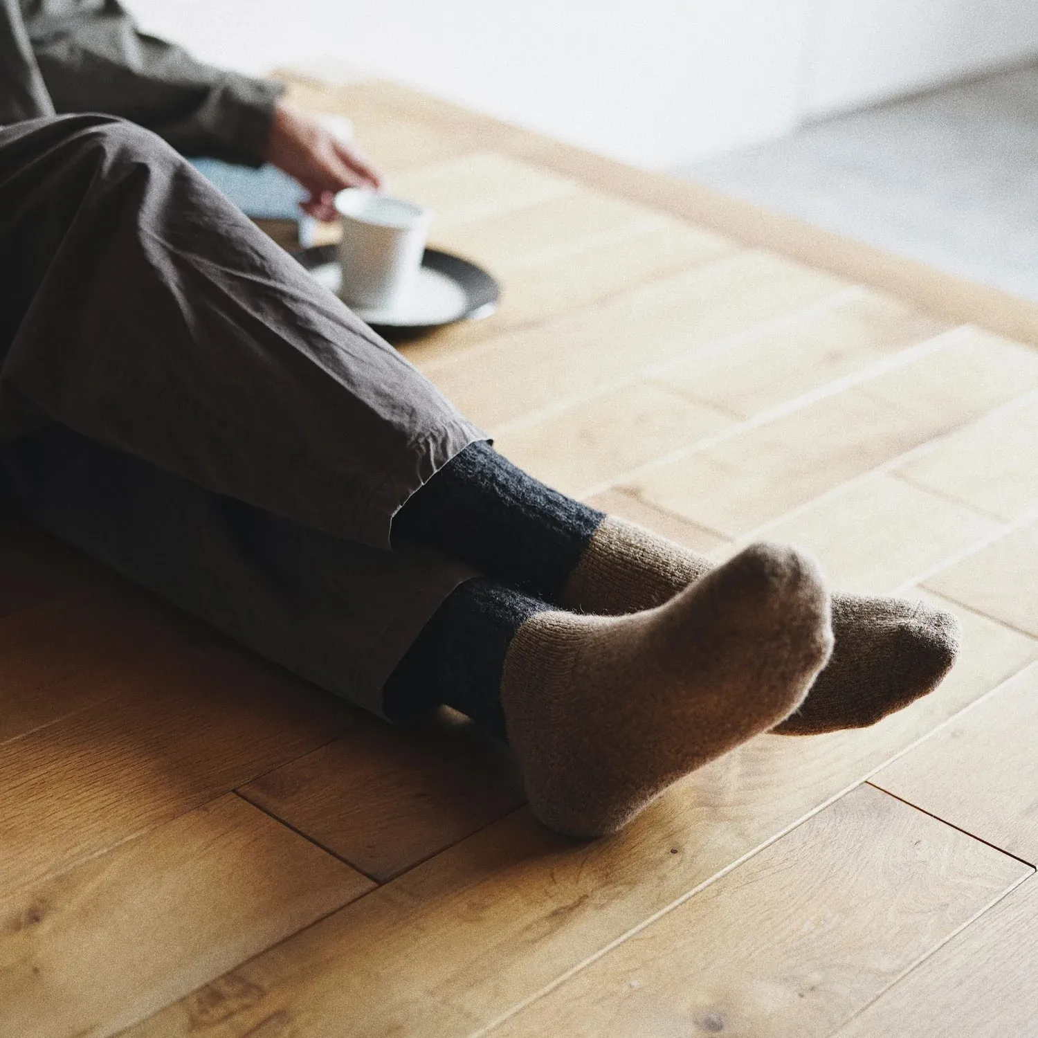 Oslo Mohair Wool Pile Socks | Red and Grey