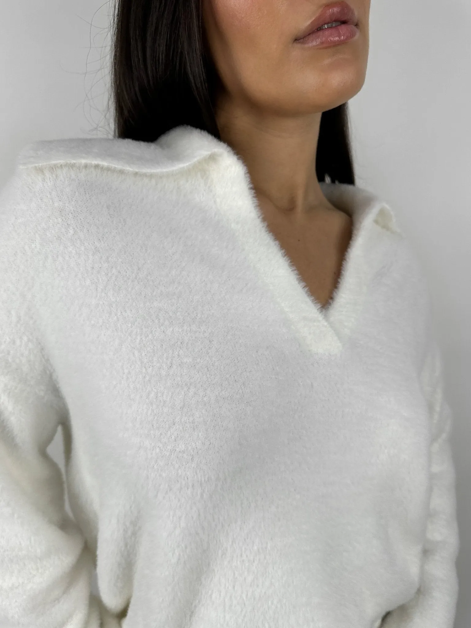 Plush Collared V Neck Sweater