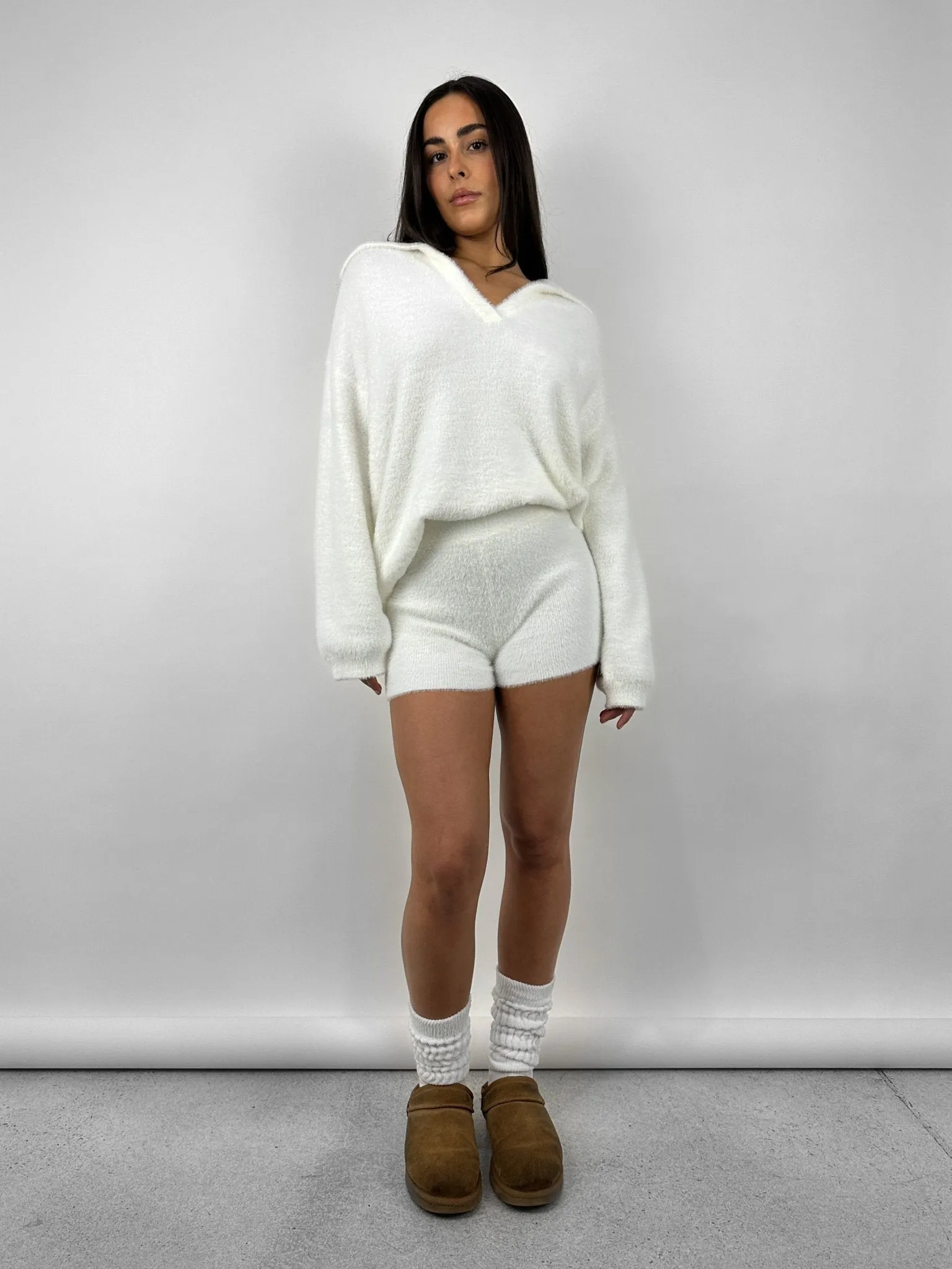 Plush Collared V Neck Sweater