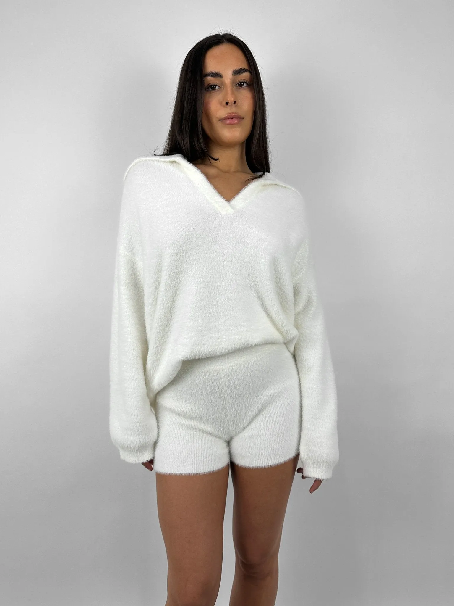 Plush Collared V Neck Sweater