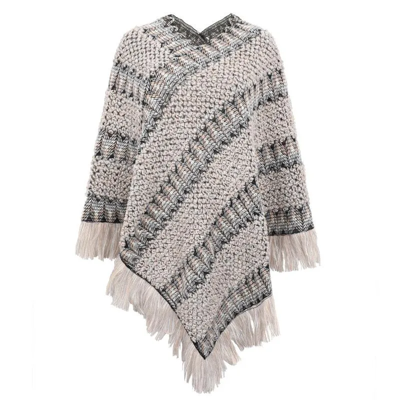 Shawl cloak sweater striped color tassel sweater coat women