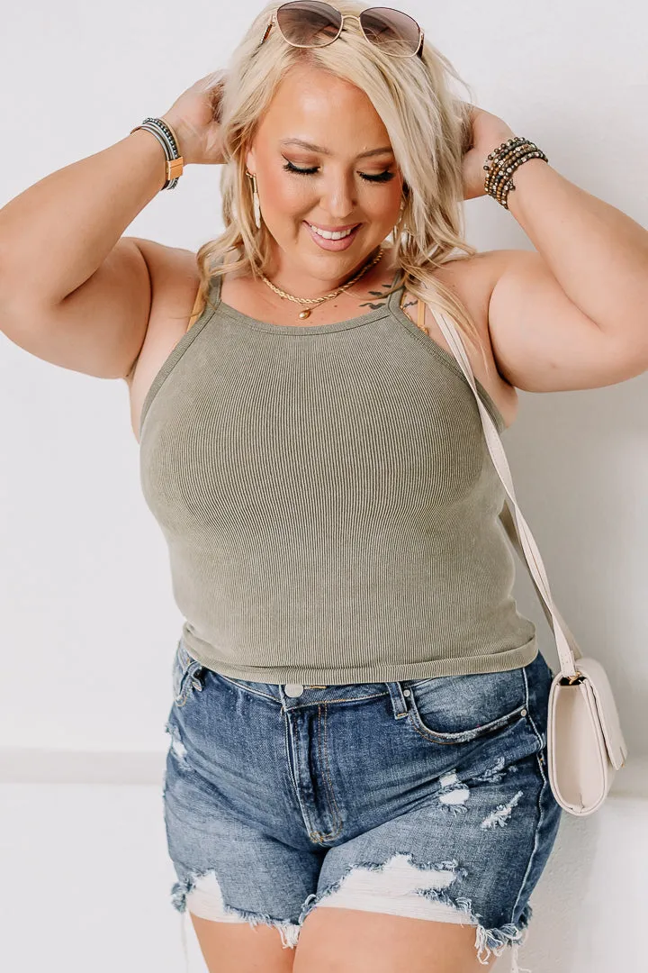 Slim Fit Cropped Tank Top | Olive