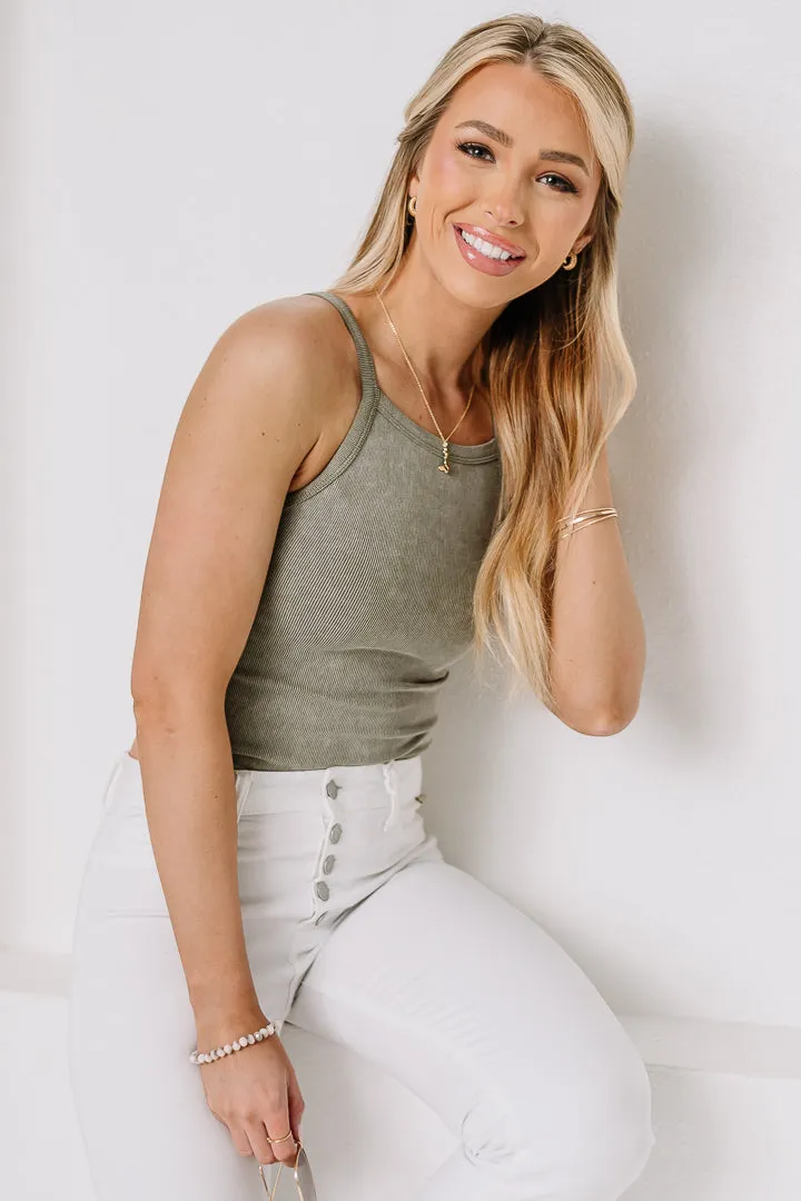 Slim Fit Cropped Tank Top | Olive