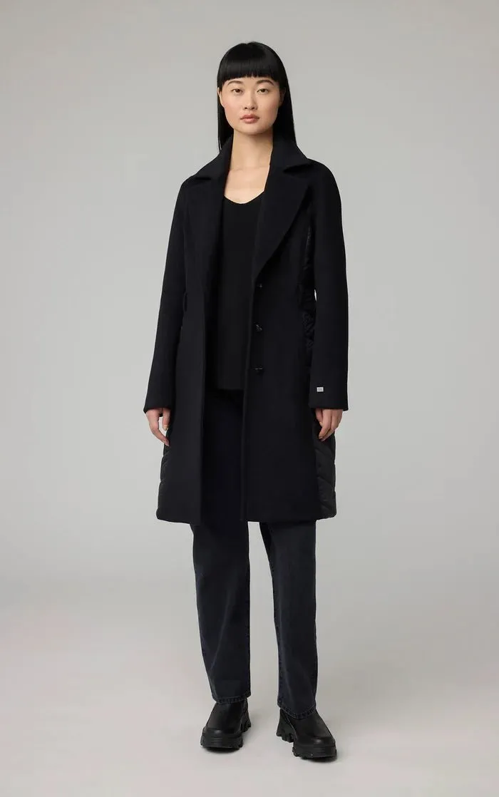 SOIA&KYO ADELINE - Slim-Fit Mixed Media Wool Coat With Removable Bib & Hood