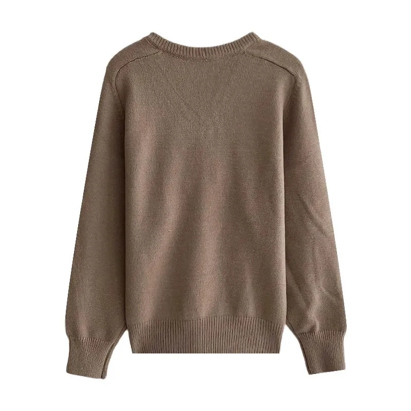 solid color V-neck long-sleeved sweater     S4733