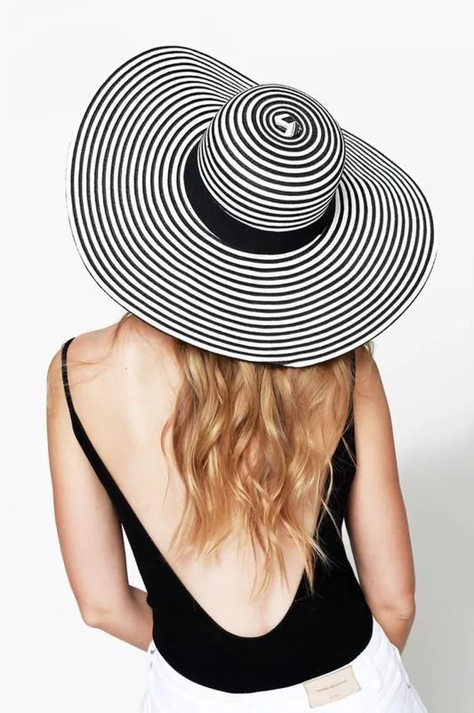 Straw Wide Brim Sun Hat With Black Ribbon