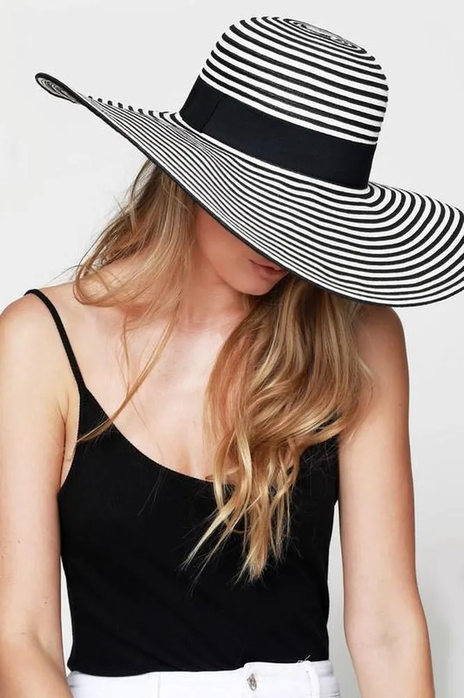 Straw Wide Brim Sun Hat With Black Ribbon