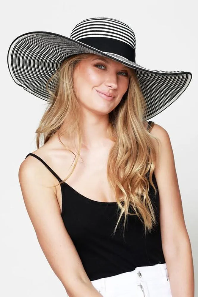 Straw Wide Brim Sun Hat With Black Ribbon