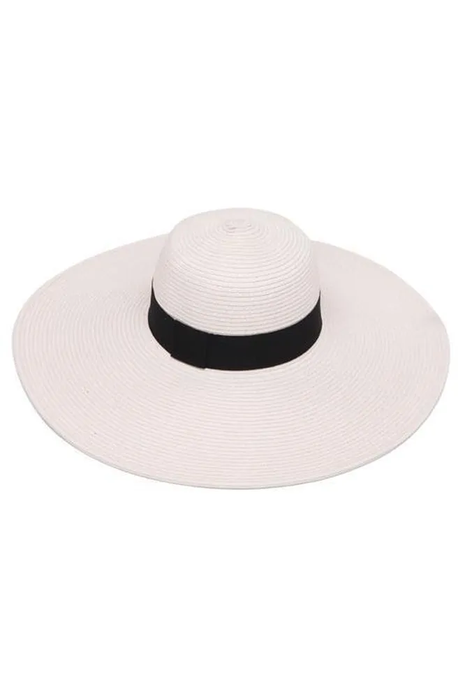 Straw Wide Brim Sun Hat With Black Ribbon