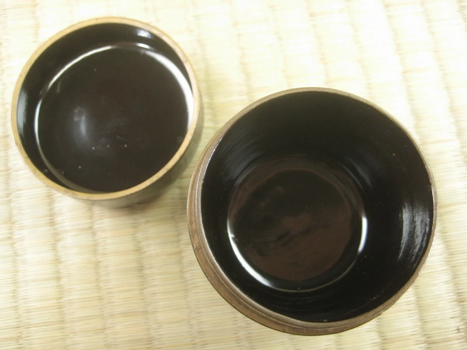 Vintage Japanese Tea Ceremony Natsume Tea Caddy Black Lacquer W/ Gold Birds