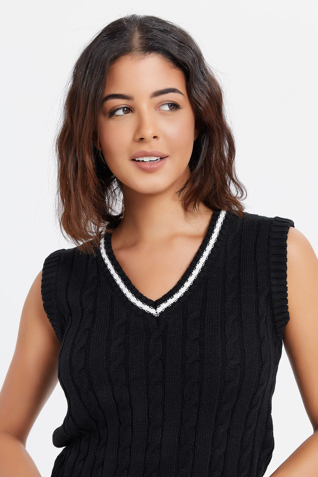 Women Black Knit Sweater Vest