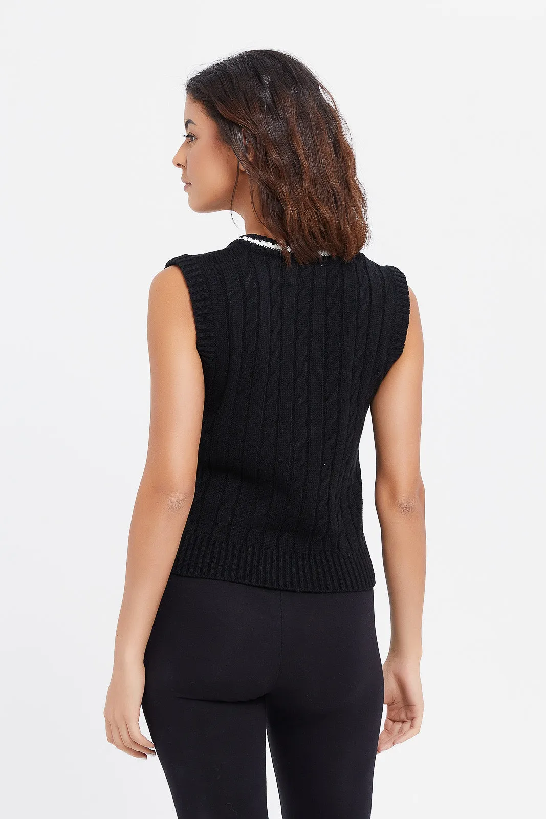 Women Black Knit Sweater Vest