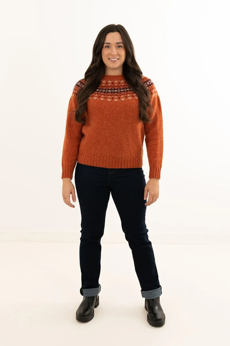 Womens Croft II Yoke Fair Isle Jumper - Orange