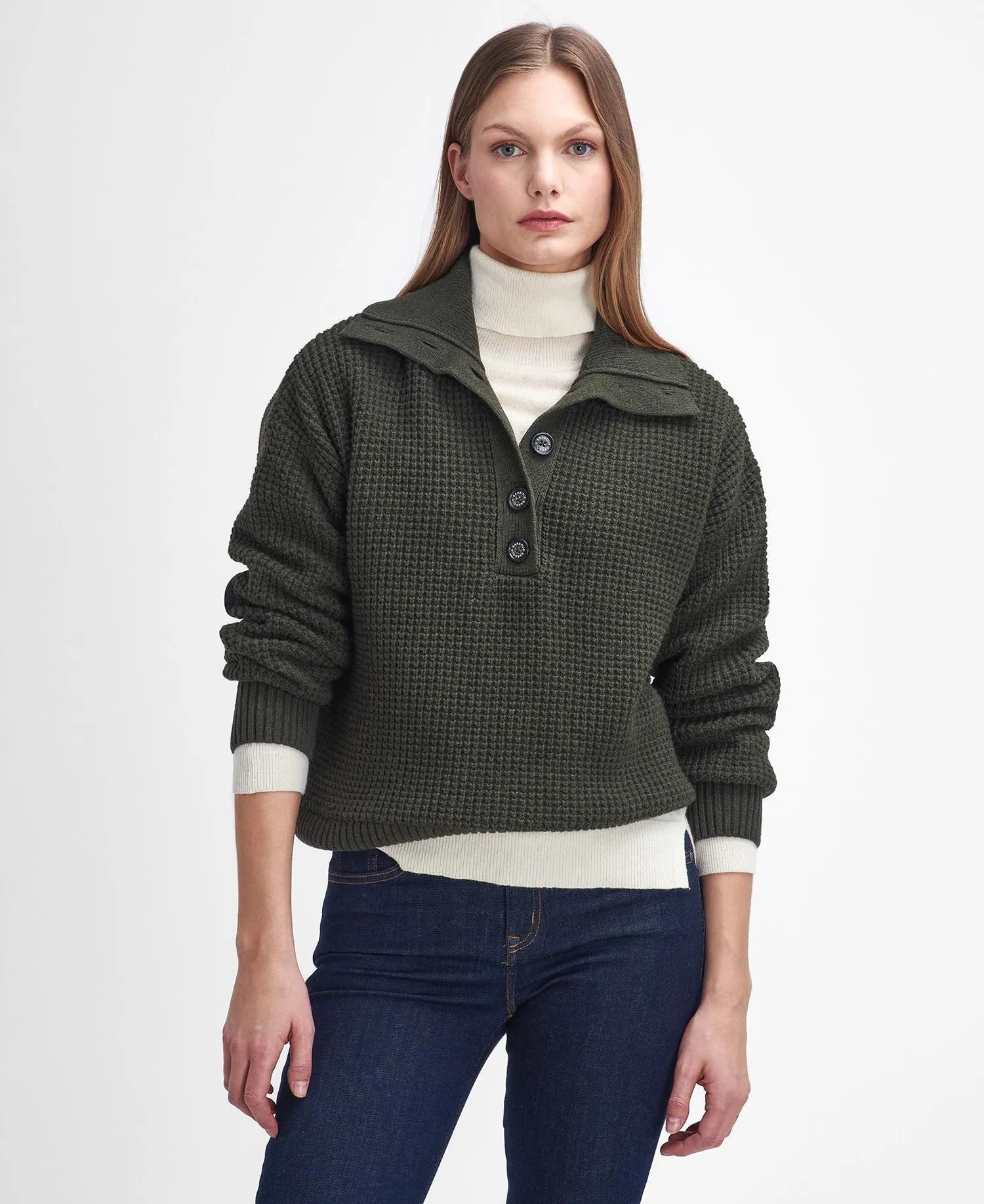 Woodside Half-Button Jumper - Olive