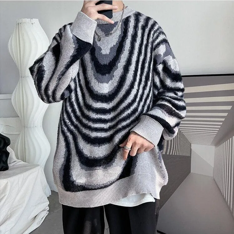 Y2K Wavy Striped Knitted Sweater