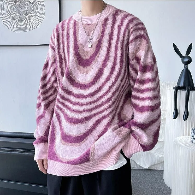 Y2K Wavy Striped Knitted Sweater