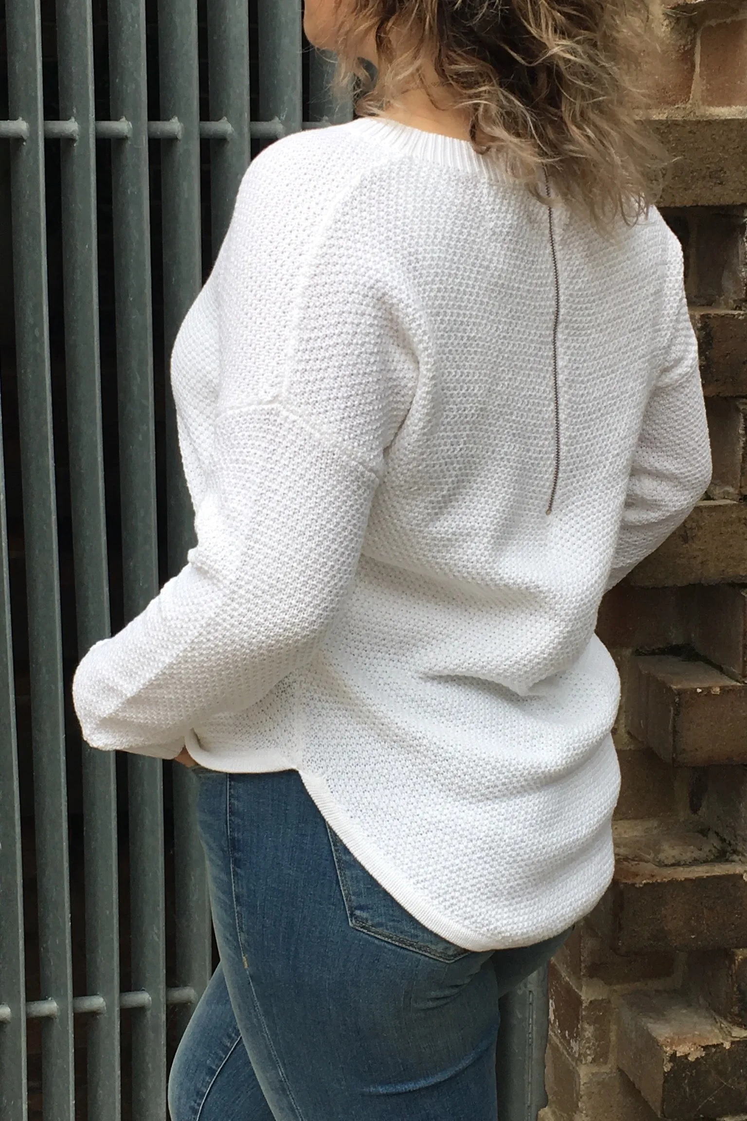 Zip Back Cotton Knit Jumper - Winter White