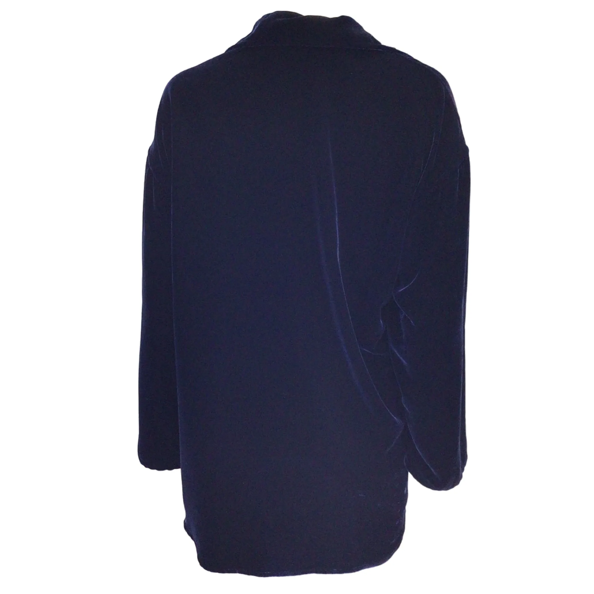 Zoran Navy Blue Open Front Velvet Jacket